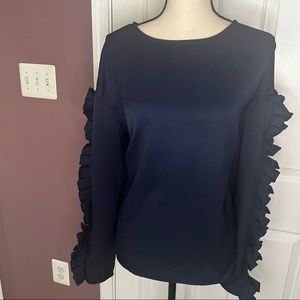 Navy blue blouse with detailed sleeves. Size 14.